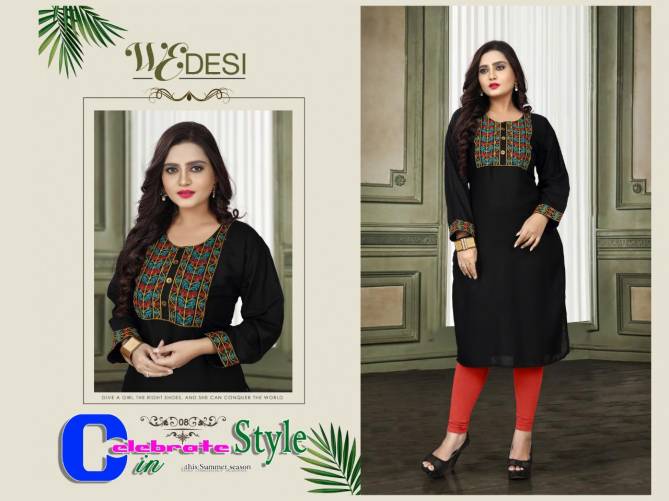 Aagya Wedesi Fancy Designer Ethnic Wear Rayon Embroidered Straight Kurtis Collection
