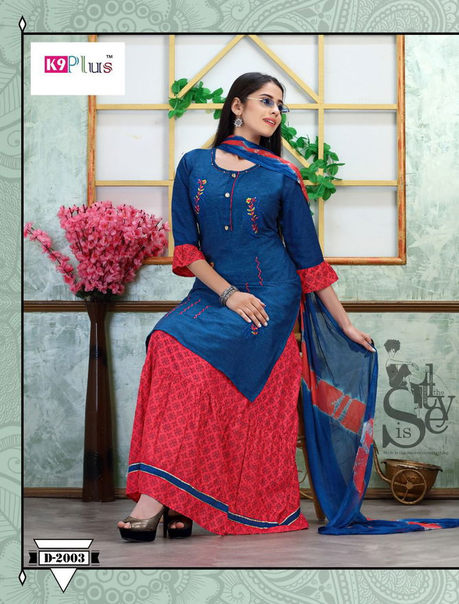 K9 Lilly Fancy Wear Heavy Rayon with Embroidery work Long Kurtis And Skirt With Dupatta Collection
