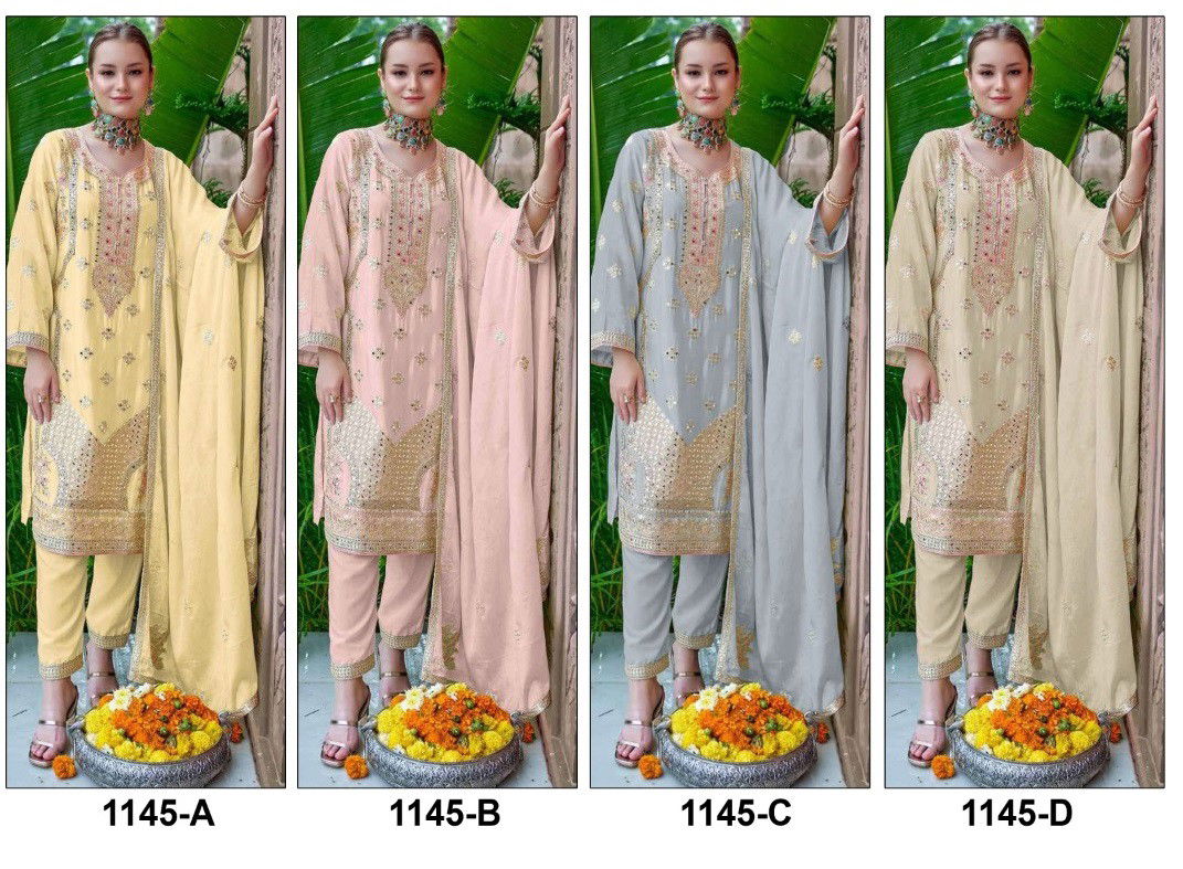 Hit 1145 A To D Chinon by Super Embroidered Salwar Suits Collection