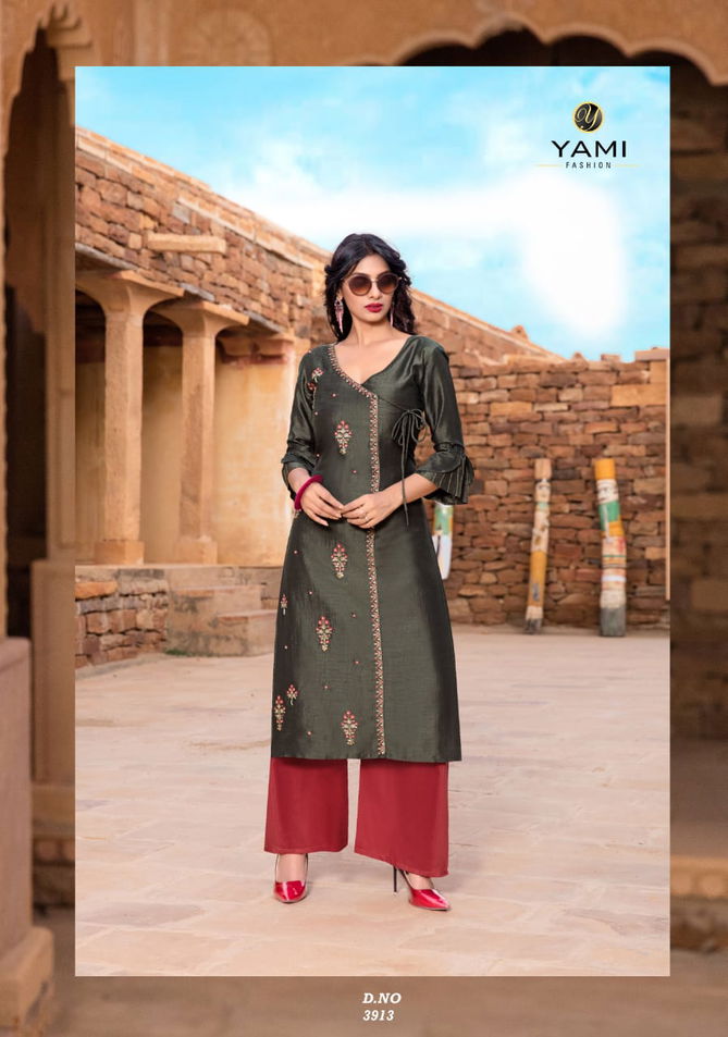 YAMI RESHAMI VOL-2 Latest Fancy Festive Wear Viscos Embroidery Work Kurtis With palazzo Collection