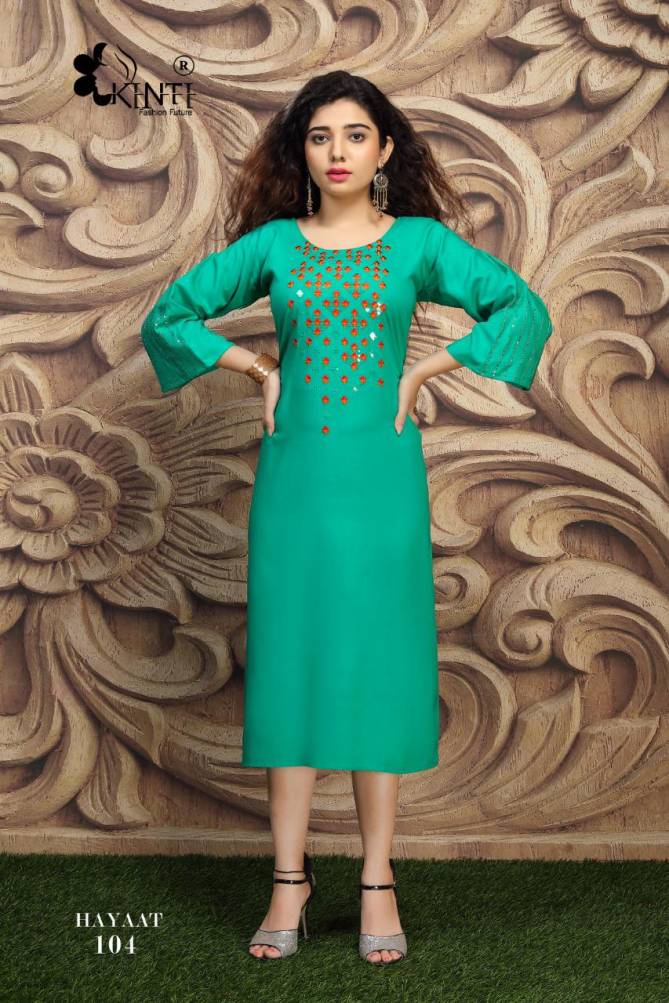 Kinti Hayaat Casual Wear Printed Rayon Designer Kurti Collection

