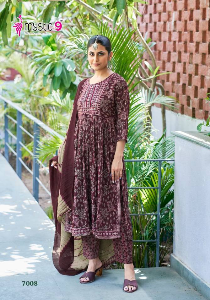 Sara Vol 7 By Mystic 9 Rayon Printed Kurti With Bottom Dupatta Suppliers In India