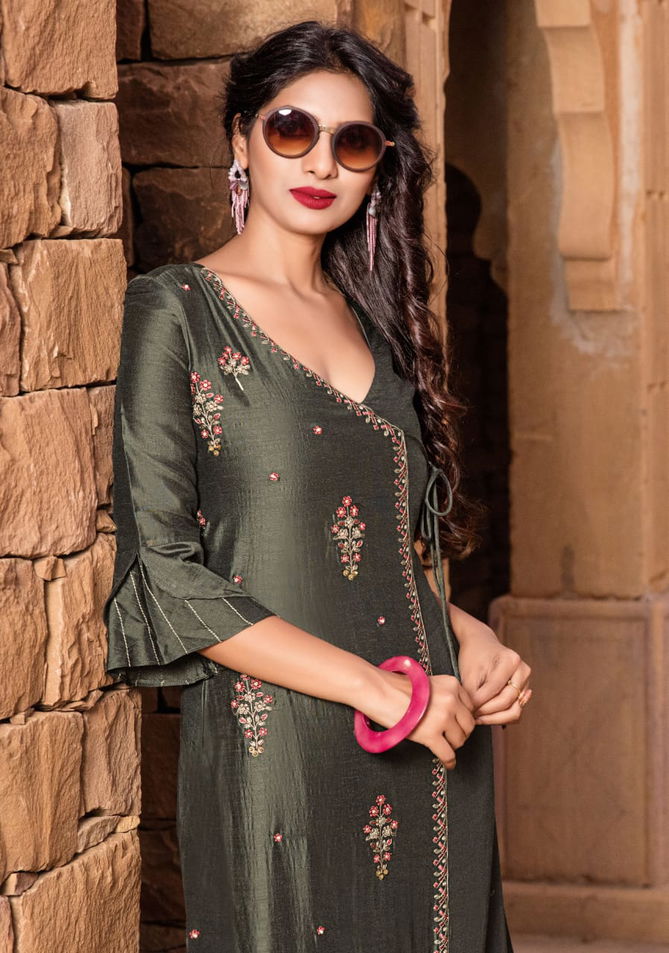 YAMI RESHAMI VOL-2 Latest Fancy Festive Wear Viscos Embroidery Work Kurtis With palazzo Collection