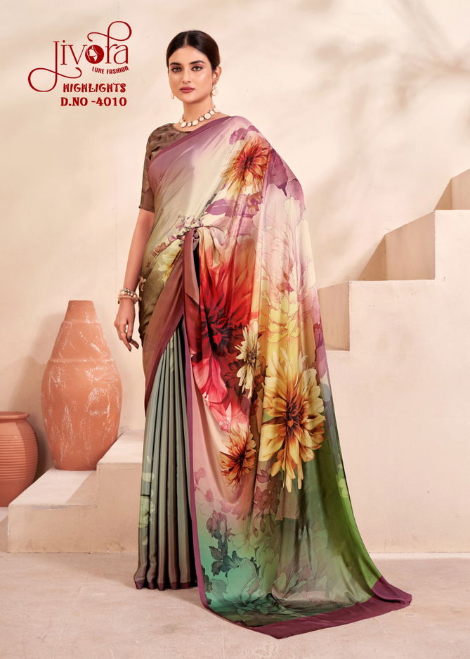 Highlight By Jivora Crepe Silk Printed Casual Wear Saree Suppliers In India