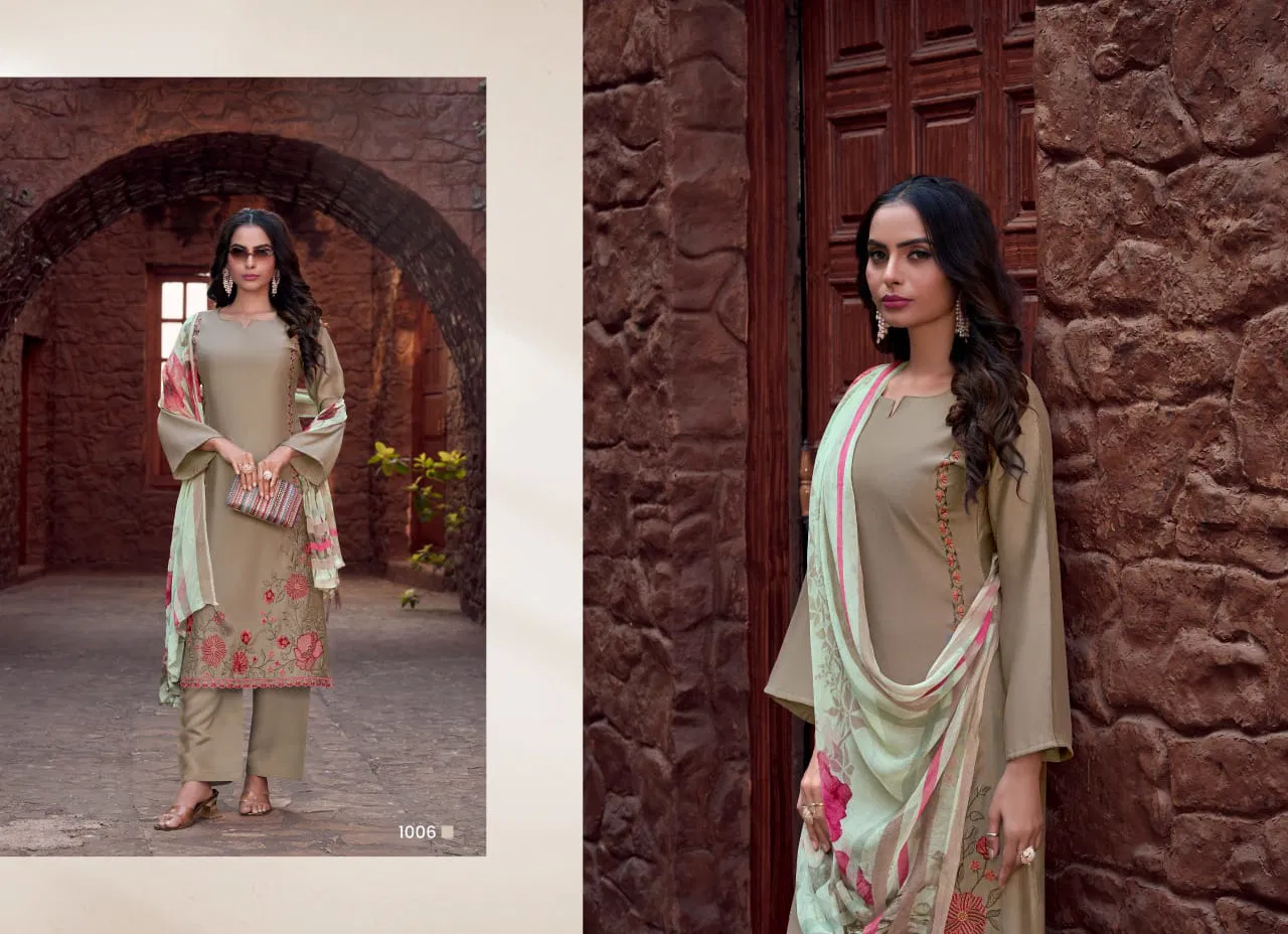 Shahnoor By Saffron Roman Silk Embroidery Salwar Kameez Exporters In India