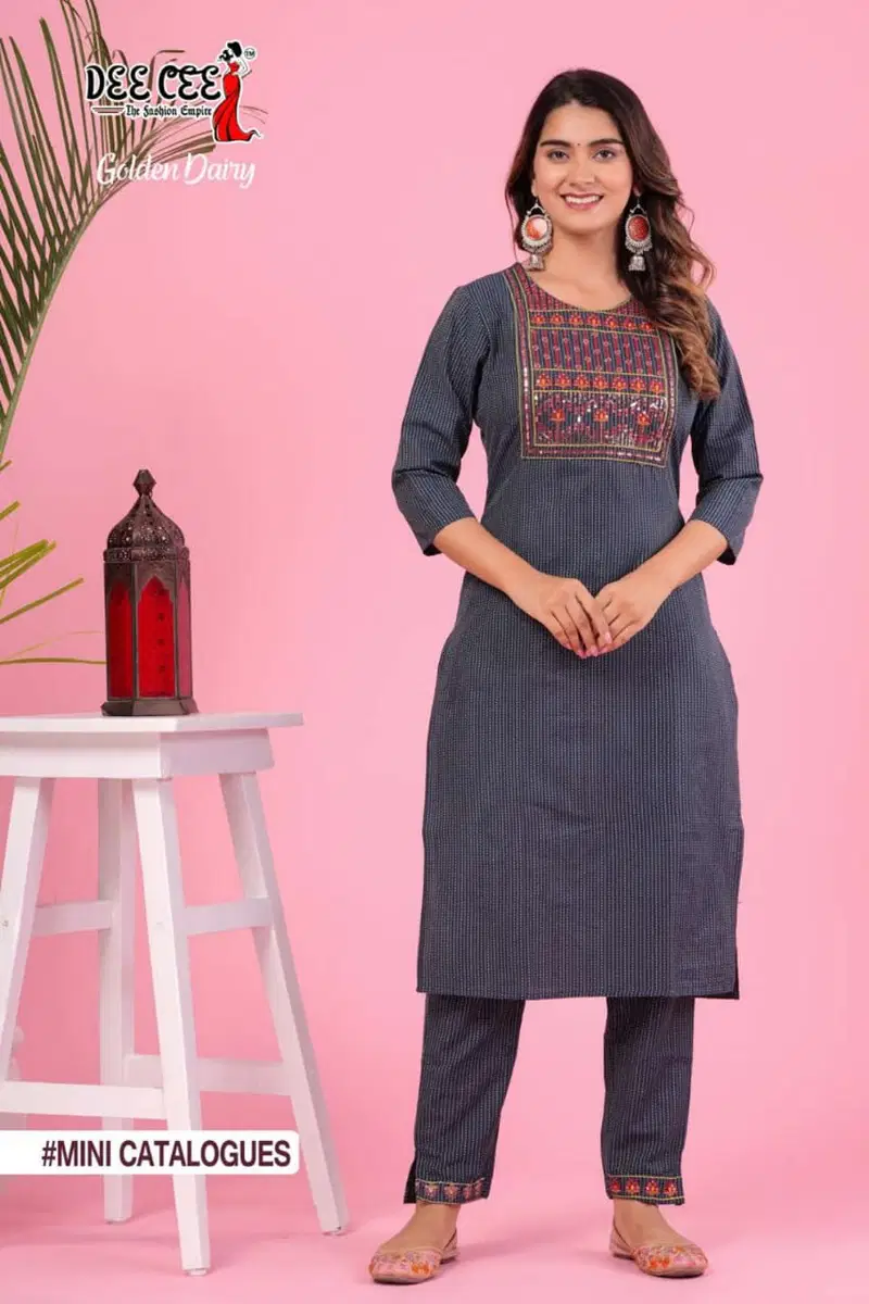 Golden Dairy By Deecee Cotton Embroidery Kurti With Bottom Dupatta