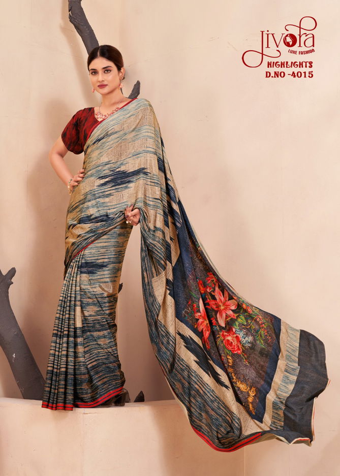 Highlight By Jivora Crepe Silk Printed Casual Wear Saree Suppliers In India