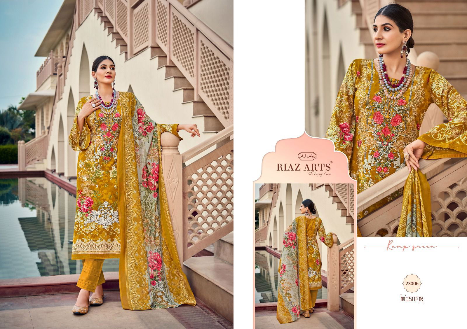 Musafir Vol 15 By Riaz Arts Lawn Digital Printed Dress Material Exporters In India