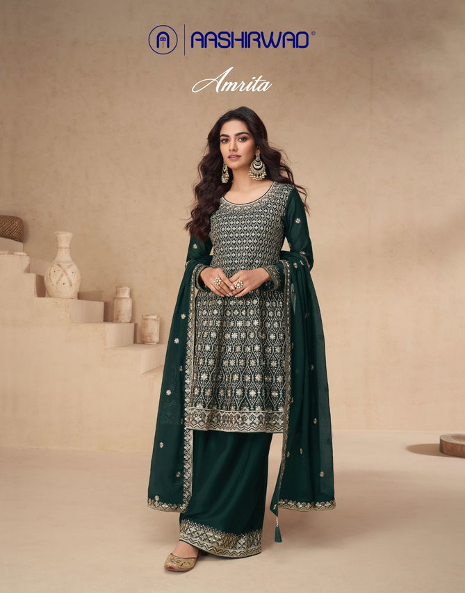 Amrita By Aashirwad Chinon Silk Readymade Suits Exporters In India