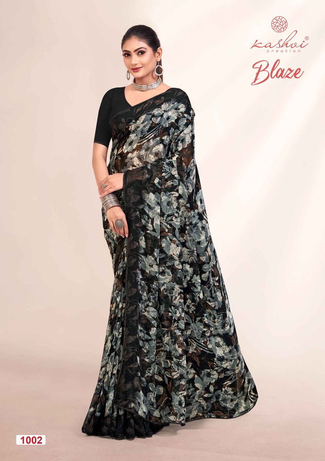 Blaze By Kashvi Swarovski Lace Pure Georgette Printed Sarees Wholesale Price In Surat