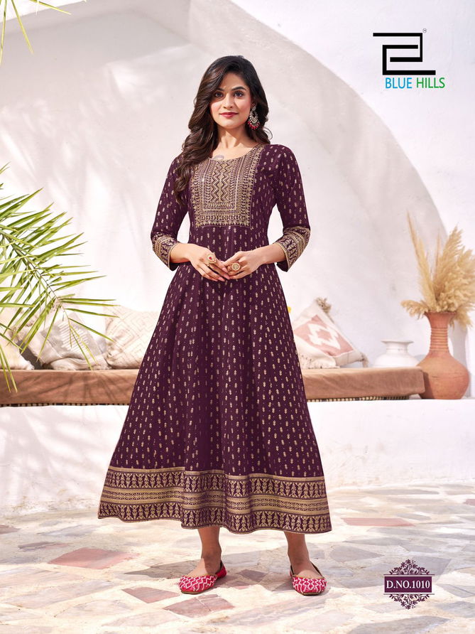 Yashika By Blue Hills Rayon Embroidered Anarkali Long Kurti Suppliers In India