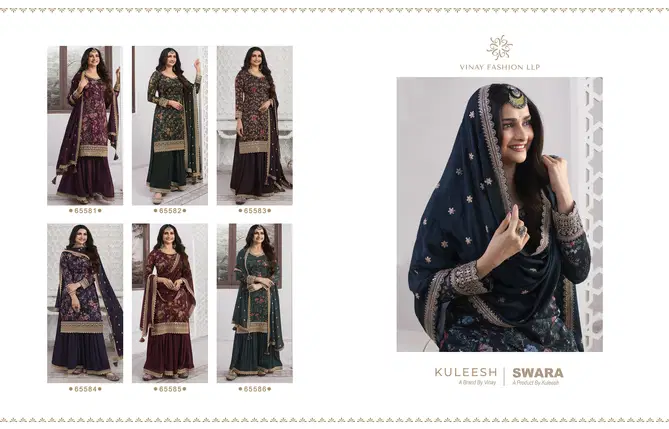 Vinay Kuleesh Swara Silk Embroidery Sharara Salwar Kameez Catalog
