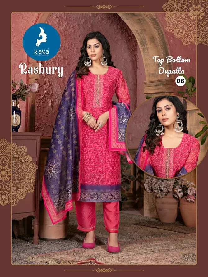 Rasbury By Kaya Chanderi Printed Kurti With Bottom Dupatta Online Wholesale