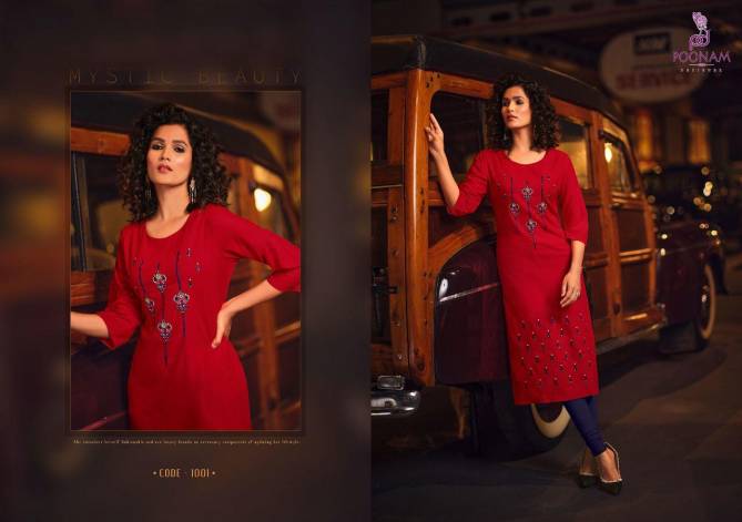 Poonam Lekha Malai Handwork Fancy Wear Embroidery Work Designer Kurti Collection
