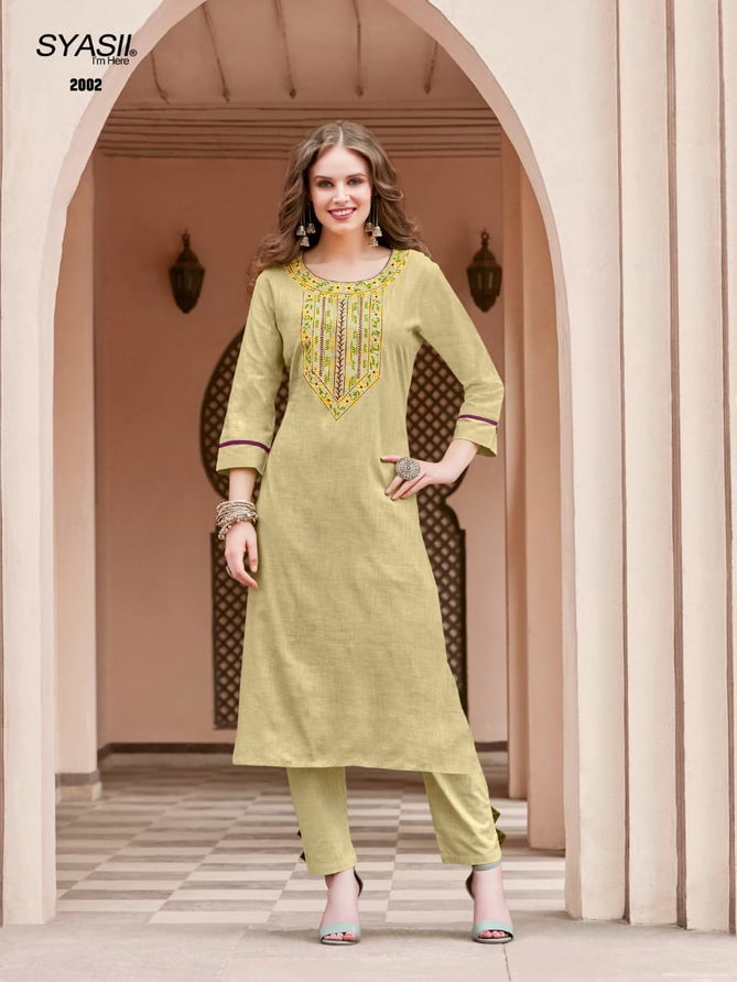 Syasii Pure 2 Fancy Ethnic Wear Cotton Embroidered Kurtis With Bottom Collection
