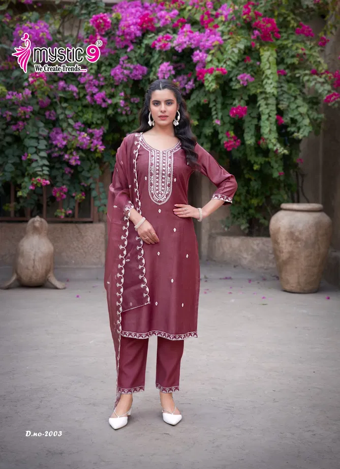 Flora Vol 2 By Mystic 9 Viscose Embroidery Kurti Bottom With Dupatta Exporters In India