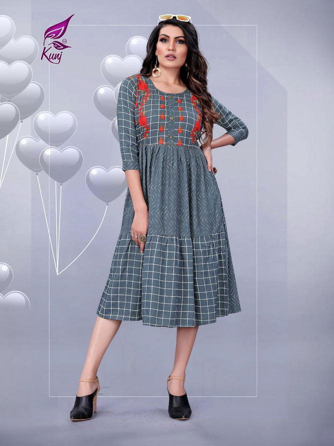 Kunj Kivi 2 Latest Fancy Ethnic Wear Anarkali Printed Rayon Kurtis Collection