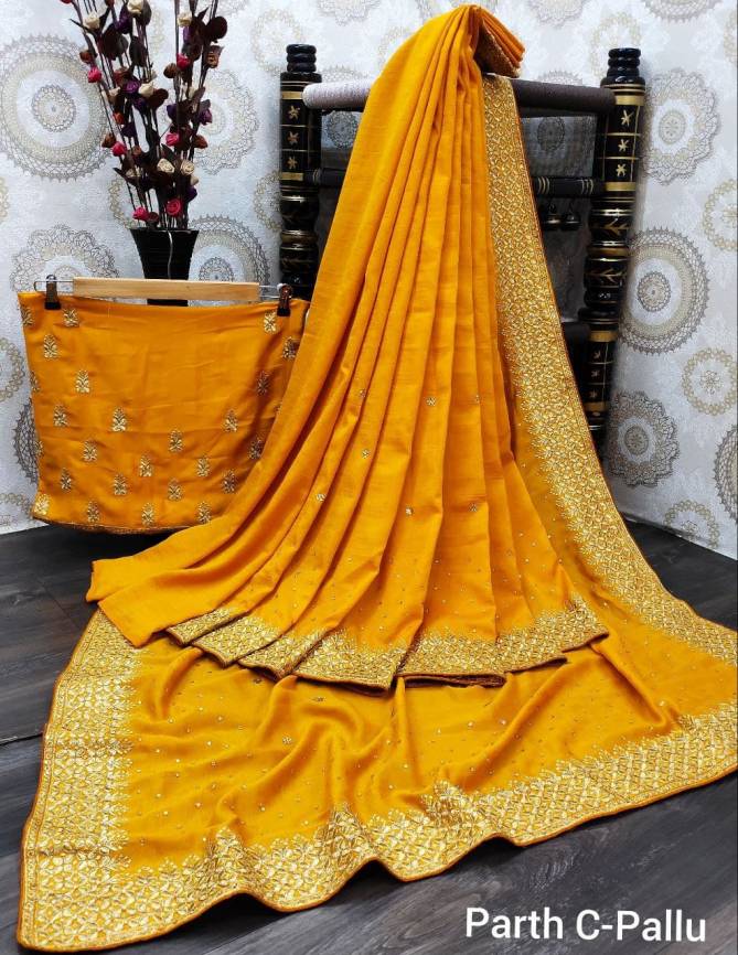 Bt 8 Fancy Festive Wear Vichitra Silk with Heavy Embroidery Worked Border Sarees Collection