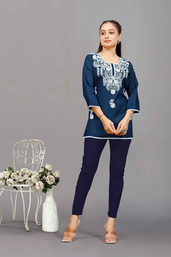 NSF Hello Rayon Chikankari Embroidery Ladies Top Wholesale Online