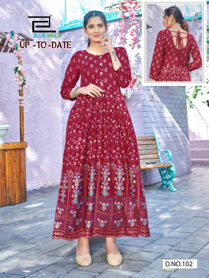 Blue hills Up To Date Latest Fancy Designers Festive Wear Flair Long Printed Kurti Collection
