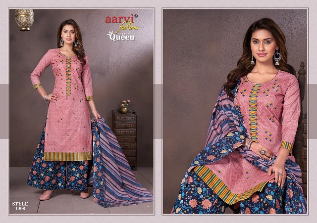 Aarvi Queen 3 Latest fancy regular Wear Pure Cotton Cambric Dress Material Collection
