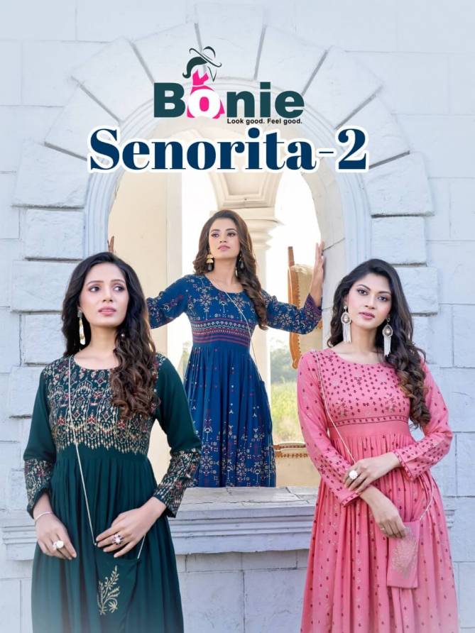 Bonie Senorita 2 Heavy Wedding Wear Rayon Long Designer Anarkali Kurti Collection