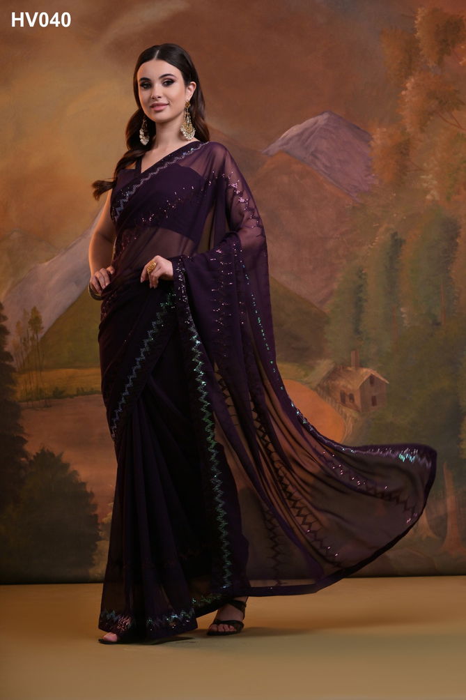 Heart Beat By Fashion Berry Georgette Embroidery Saree Wholesale Online