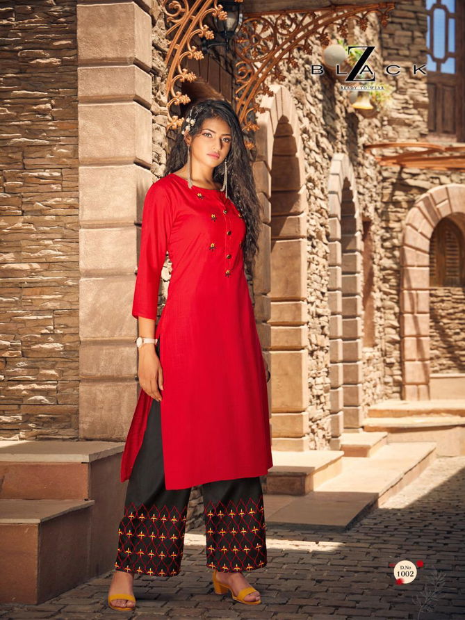 Z-BLACK Has Launched Rayon Designer Regular Wear Slub Kurtis With Embroidery Work On Pazzo 
