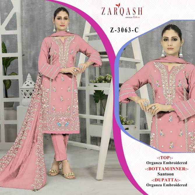 Zarqash Z 3063 A To D Designer Organza Pakistani Suits Catalog