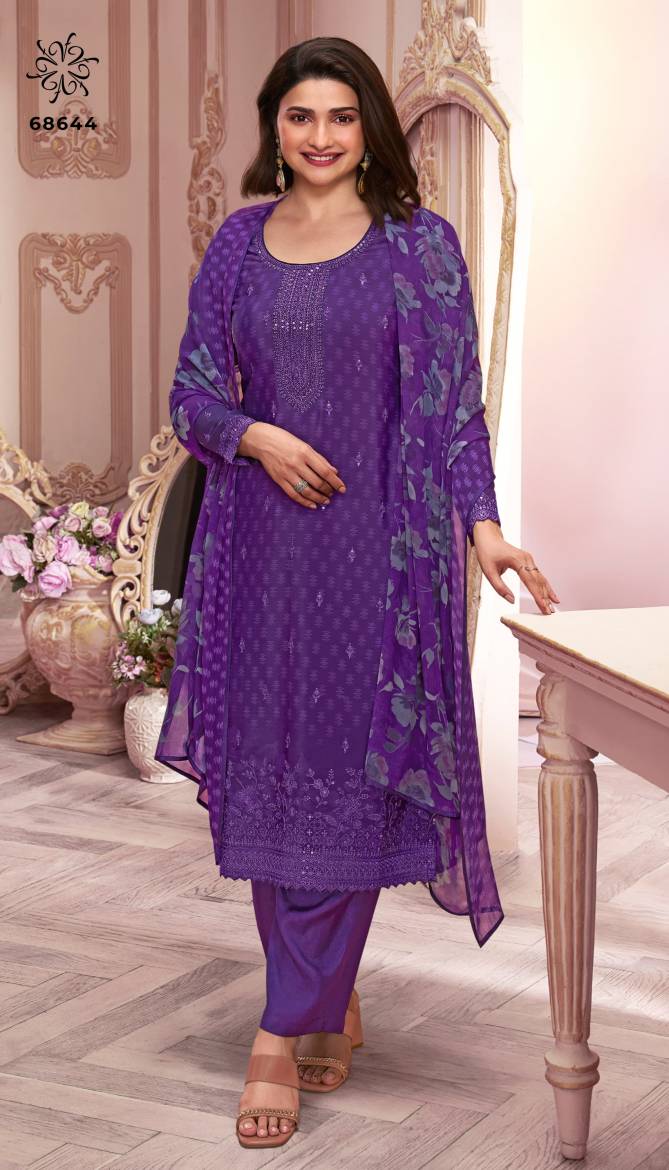 Silkina Royal Crepe 46 By Vinay Embroidery Designer Salwar Kameez Wholesale In Delhi
