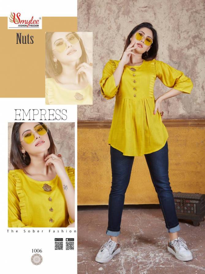 Smylee Nuts Nx Latest Stylish Western Regular Wear Heavy Rayon Slub crepe Ladies Top Collection