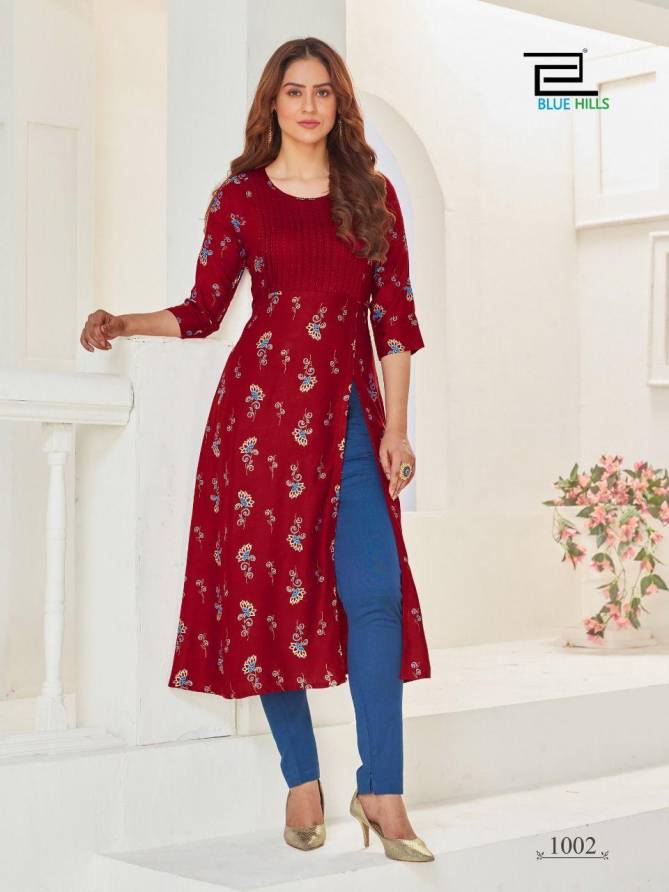 Blue Hills First Date 3 Latest Designers Party Wear Long Printed Kurtis Collection
