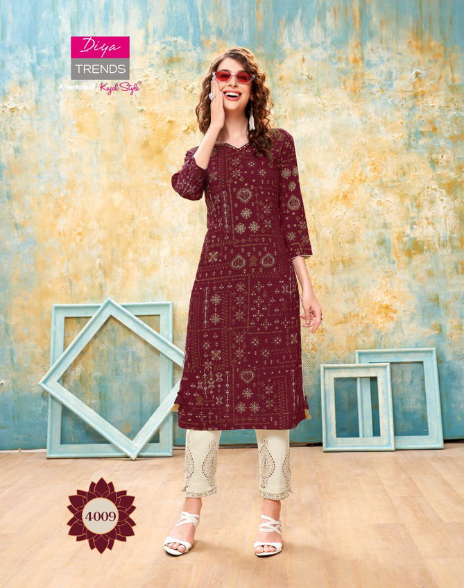 Forever 4 Latest Fancy Designer Ethnic Wear Rayon With fancy Embroidery Kurti With Bottom Collection
