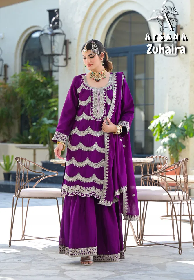 Zuhaira By Afsana Chinon Embroidery Readymade Suits Wholesale Online