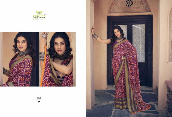 Sanskar Utsah Printed Georgette Casual Wear Sarees Collection
