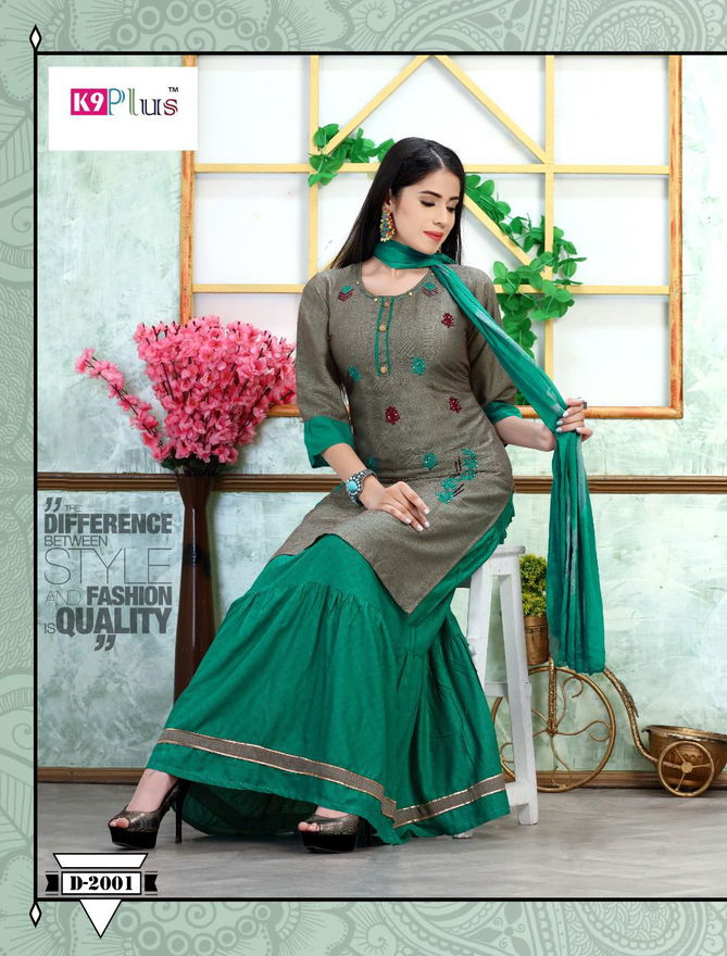 K9 Lilly Fancy Wear Heavy Rayon with Embroidery work Long Kurtis And Skirt With Dupatta Collection
