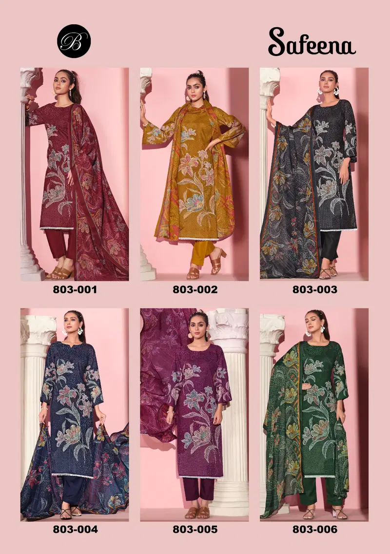  Safeena by Belliza  Cotton Printed With Handwork Dress Material