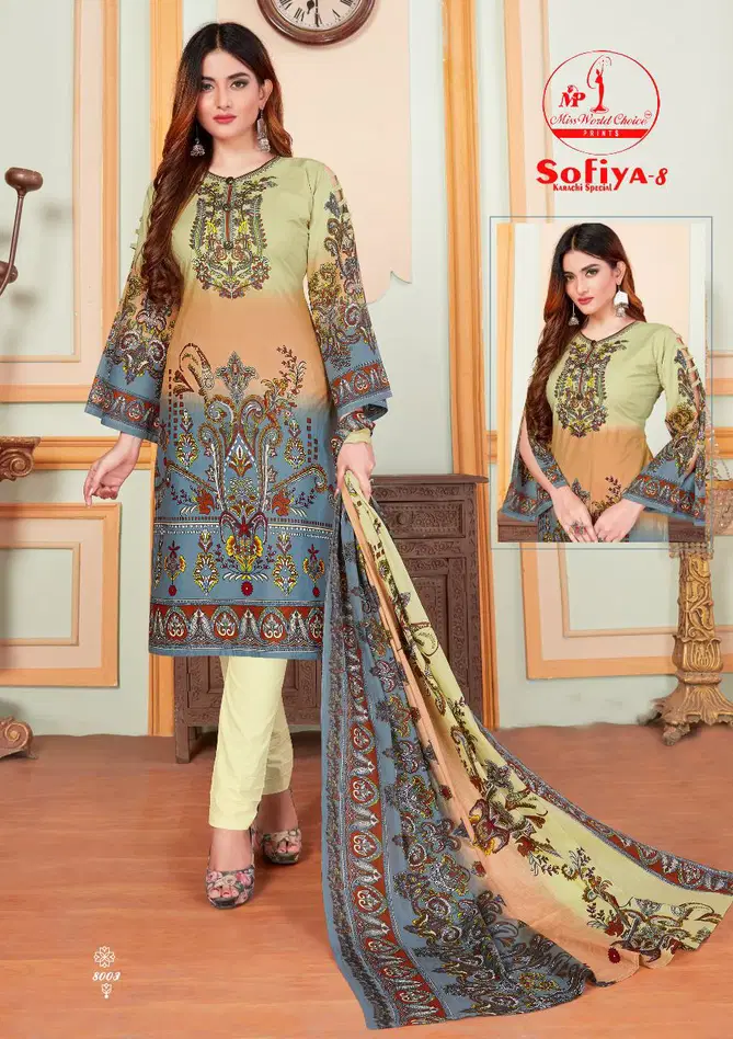 Miss World Choice Sofiya 8 Karachi Special Latest Casual Wear Pure Cotton Printed Dress Material Collection
