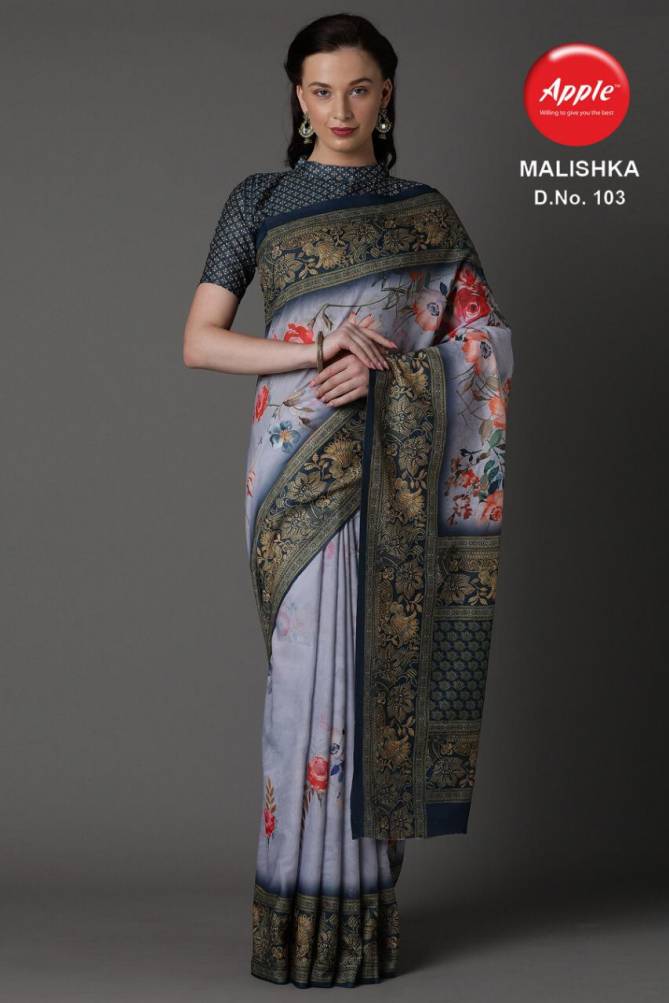 APPLE MALISHKA Latest Casual Daily Wear Muslin Silk Digital Printed Saree Collection