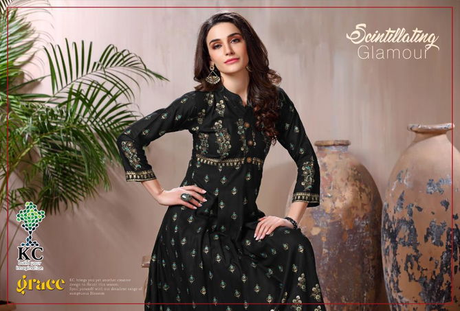 Kc Grace 12 Latest Fancy Designer Ethnic Rayon Printed Designer Long Kurti Collection
