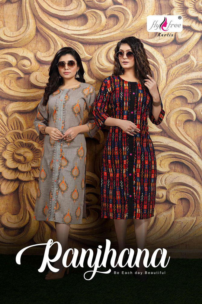 Fly Free Ranjhana Fancy Ethnic Wear Cotton Printed Anarkali Kurti Collection