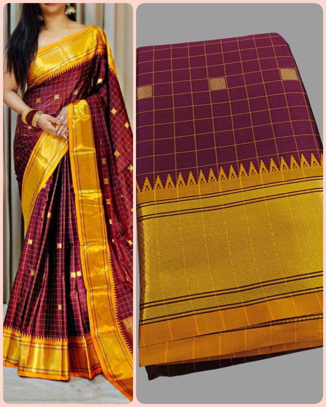 Aab Checks Butti Aura Cotton Silk Saree Manufacturer 