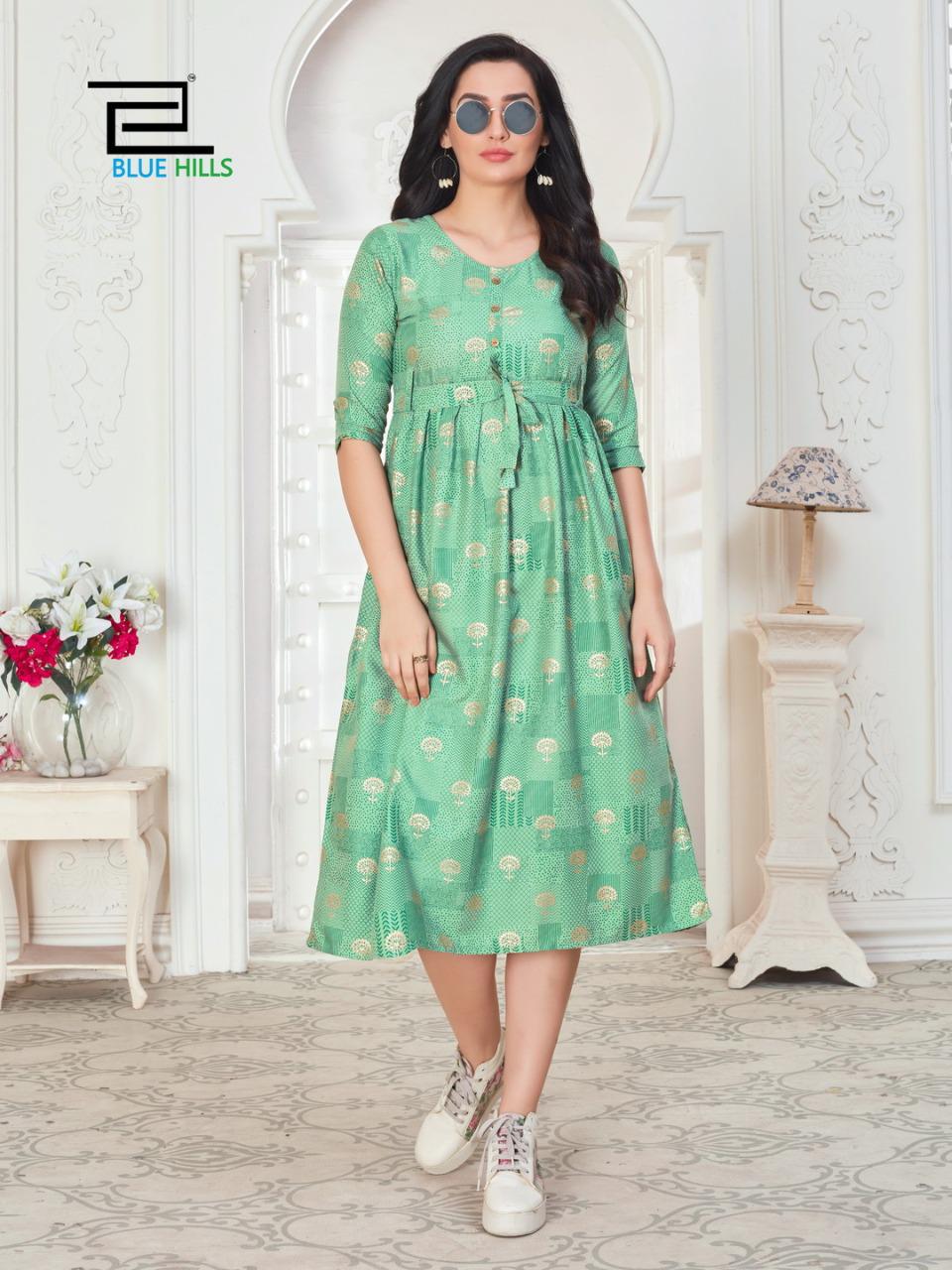 VEE FAB HI-FI Latest fancy Regular Wear Anarkali Rayon Gold Printed Kurtis collection