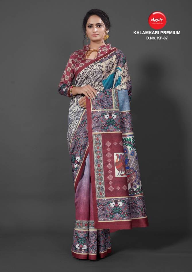 APPLE KALAMKARI PREMIUM KP-01 Fancy Festive Wear Digital Printed Bhagalpuri Silk Saree Collection