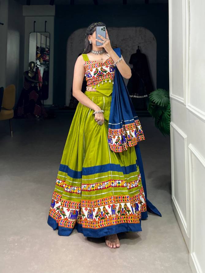 Aawiya 1682 Parrot Pure Cotton Designer Navratri Lehenga Choli Exporters In India