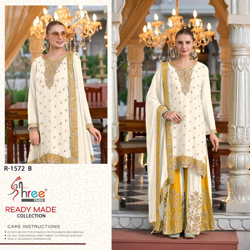 R 1572 By Shree Fabs Chinon Silk Readymade Suits Wholesale In India