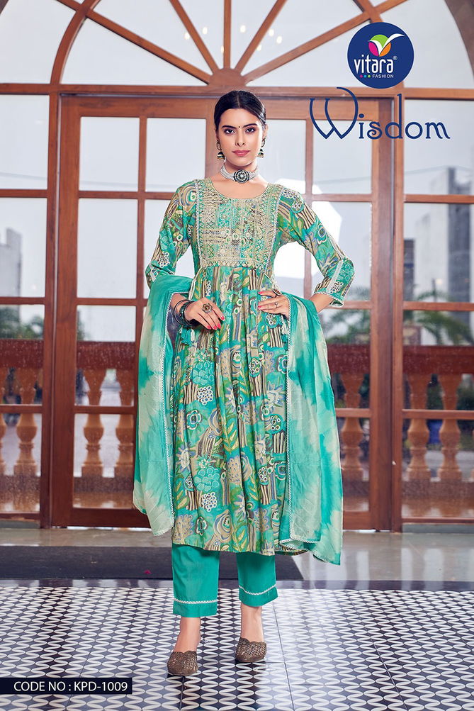 Wisdom By Vitara Rayon Embroidered Kurti With Bottom Dupatta