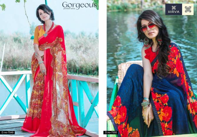 Hirva Sakshi 7 Latest Fancy Regular Wear Printed Georgette Sarees Collection
