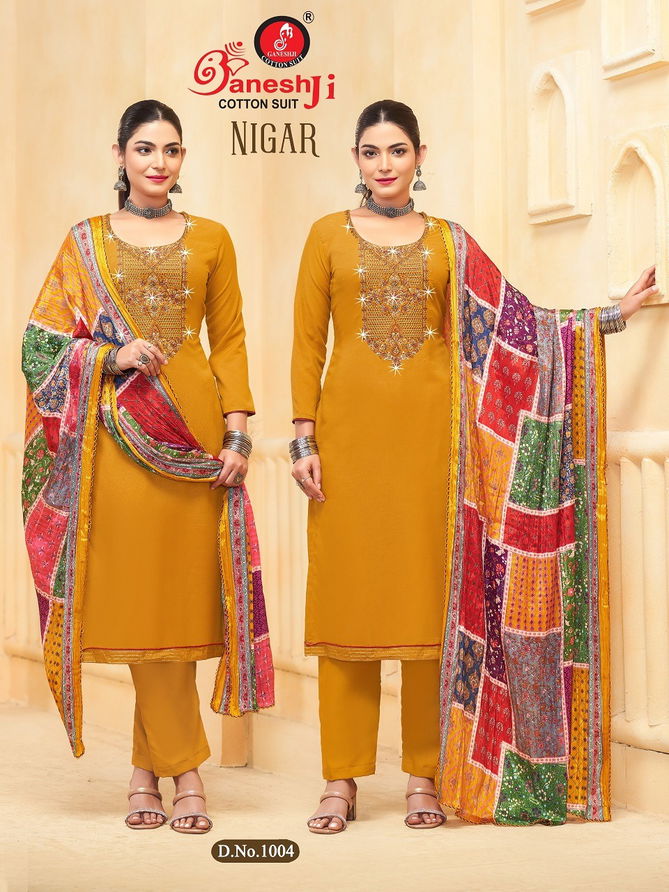 Nigar Vol 1 By Ganeshji Rayon Embroidery Dress Material Orders In India