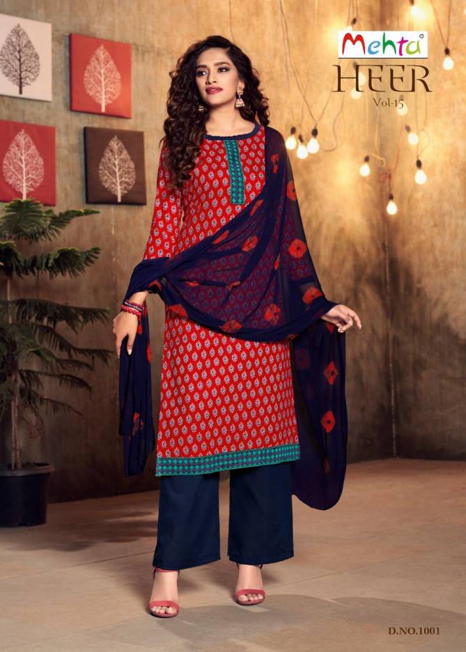 Mehta Heer 15 Latest Fancy Designer Casual Wear Ready Made Cambric Printed Cotton Dress Collection
